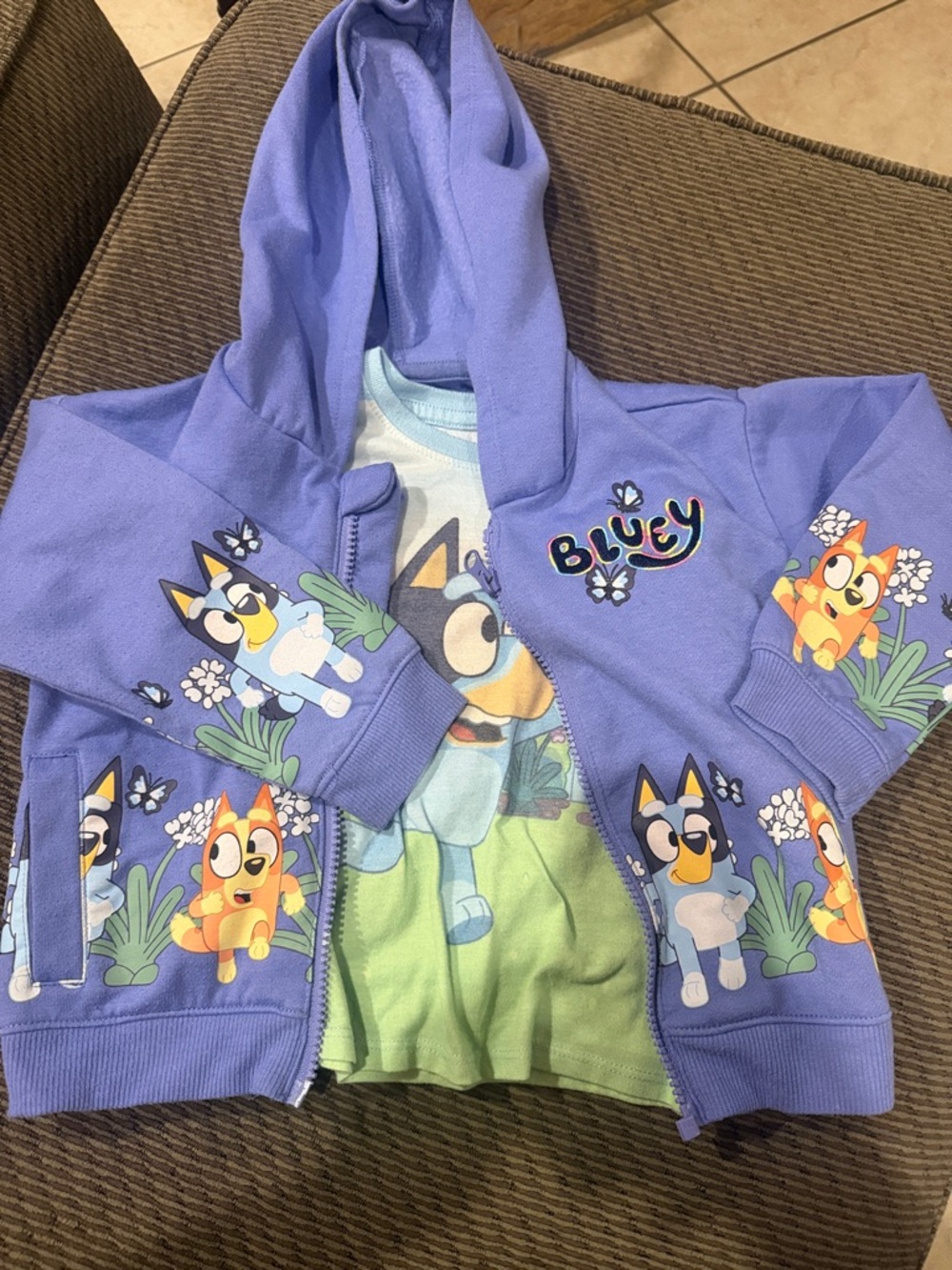 Bluey Purple Zip-Up Hoodie for Kids with Character Prints